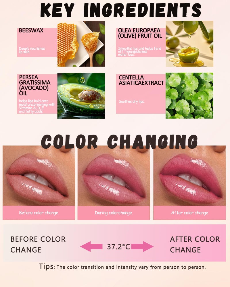 LYSdefeu PH Color Changing Lipstick, Waterproof Temperature Color Change Lip Balm, Multi-Use Lip and Cheek Tinted Lip Gloss, Long-Lasting Hydrating Moisturizing Lip Tint, Festival Makeup Gift for Women-01 Pink - Image 3